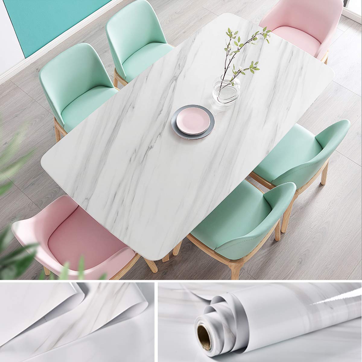 Marble Wallpaper Sticky Back Plastic Roll Self Adhesive White Grey 60cm×200cm Granite Paper Waterproof Thickened Peel and Stick Vinyl Film for Christmas Kitchen Countertop Furniture Door Table DIY