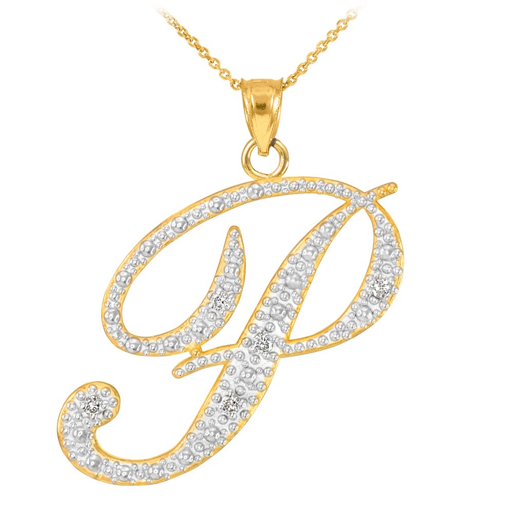 *p(R)ojectR® ＊P Necklace Amazon.com: 14K Yellow Gold Diamond Accented Dangling Cursive