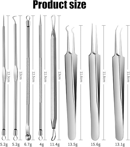 Miniatura 5 de Kit de eliminación de puntos negros de acero inoxidable, kit de herramientas para reventar espinillas, pinzas removedoras de puntos negros,