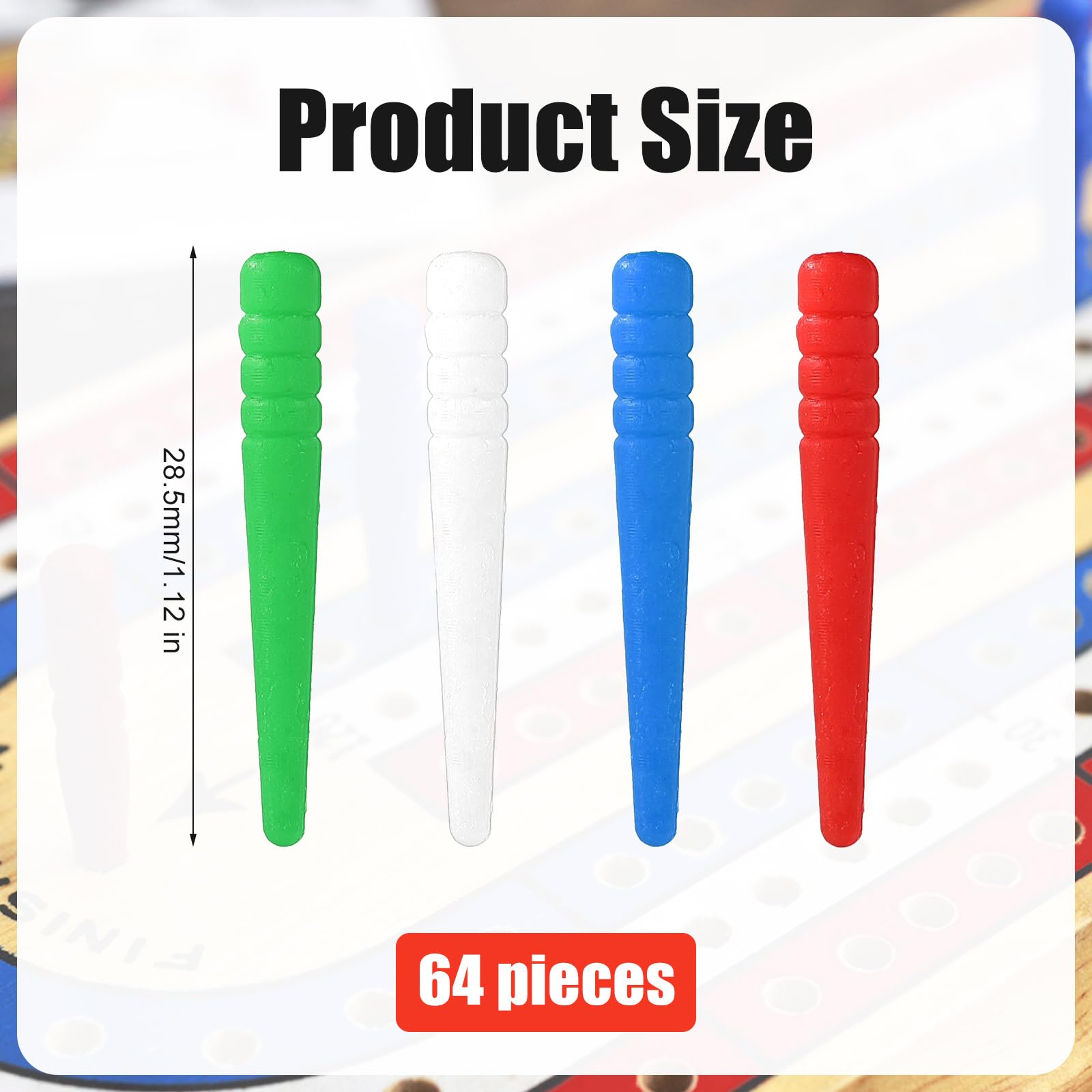 64pcs Cribbage Board Pegs, Fit 1/8 Holes Peg Plastic Custom Crib Pins Replacement with Tapered Design, Personalized Traditional Board Game Template Pegs Accessories(Blue, White, Green, Red) - Image 2