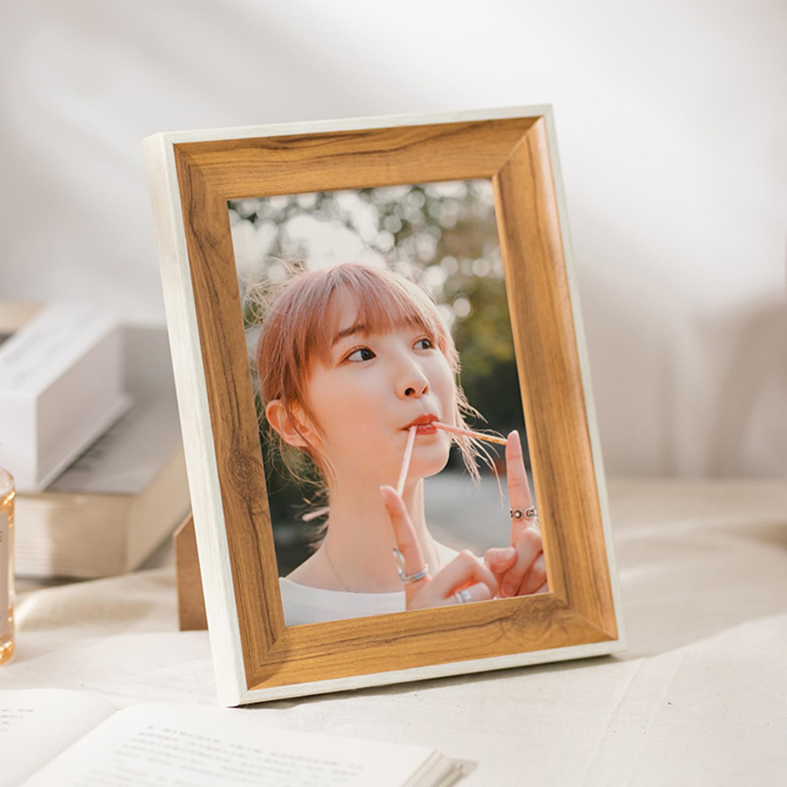 Wooden Picture Frames 4x6 Photo Frame Use as Thin Border 4x6 Photo Frame with Mount Horizontal and Vertical Formats for Tabletop (White + Walnut,6")