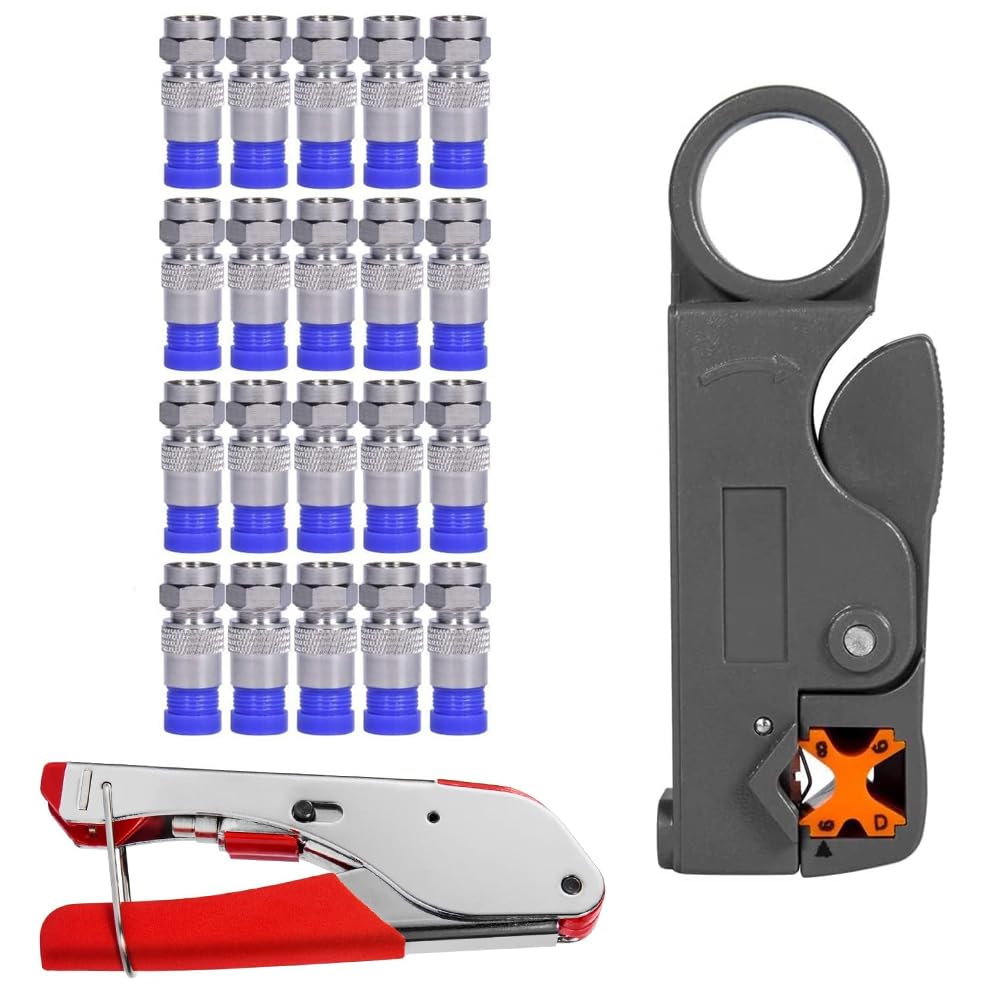 Azonee Coaxial Cable Connector, Enhanced Coaxial Compression Tool Kit - Professional Coax Cable Crimper with Wire Stripper, Ideal for RG6 and RG59 Connectors