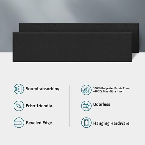 Miniatura 7 de Paneles acústicos de 2 pulgadas de grosor con soportes para colgar en la pared, 2 paneles de fibra de vidrio de 47.2 x 11.8 pulgadas de absorción de
