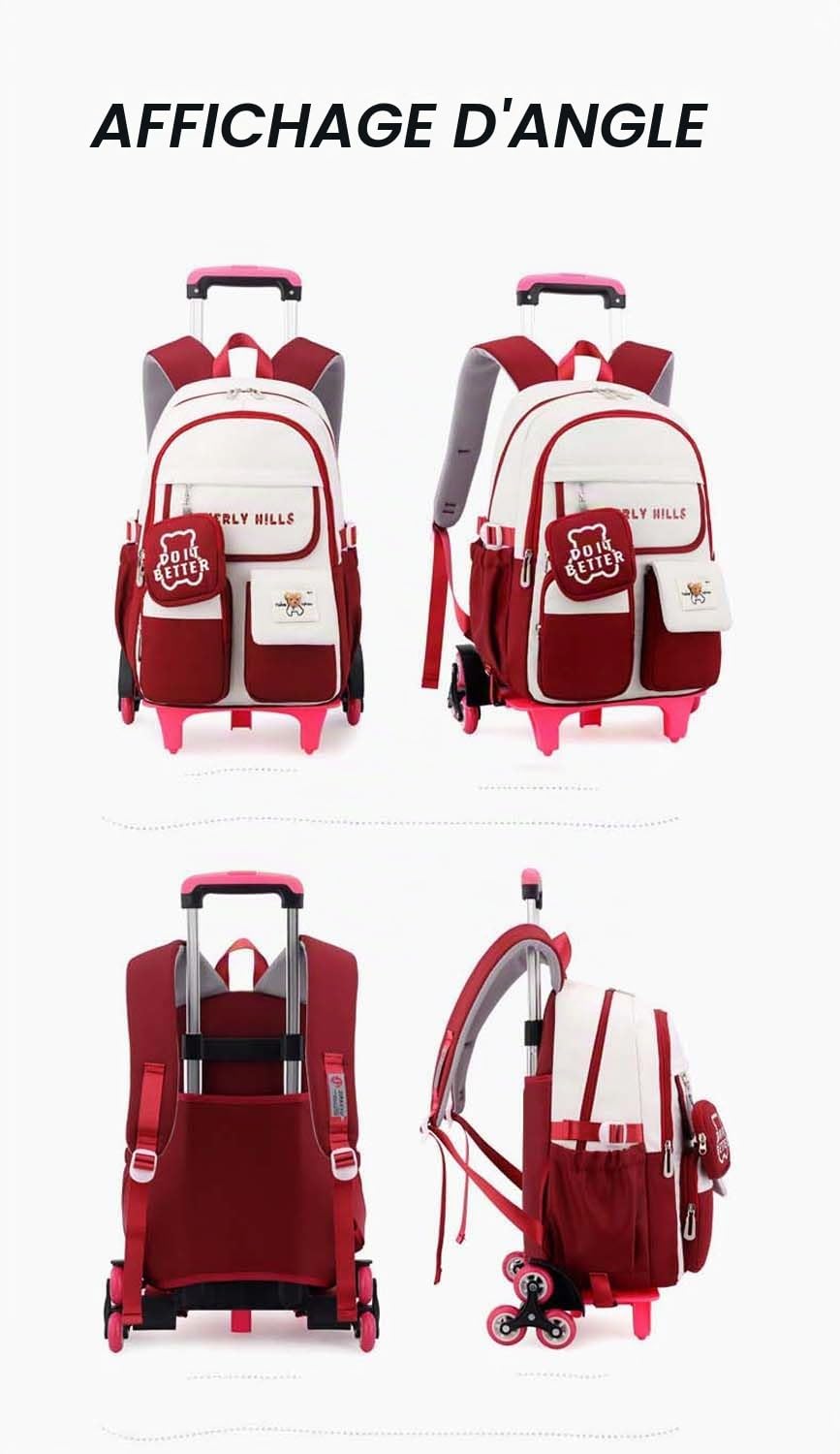 Cartable a Roulette Fille,Cartable Fille Primaire de Grande Capacité, Sacs Scolaires Filles Imperméable Durable pour Enfants Fille