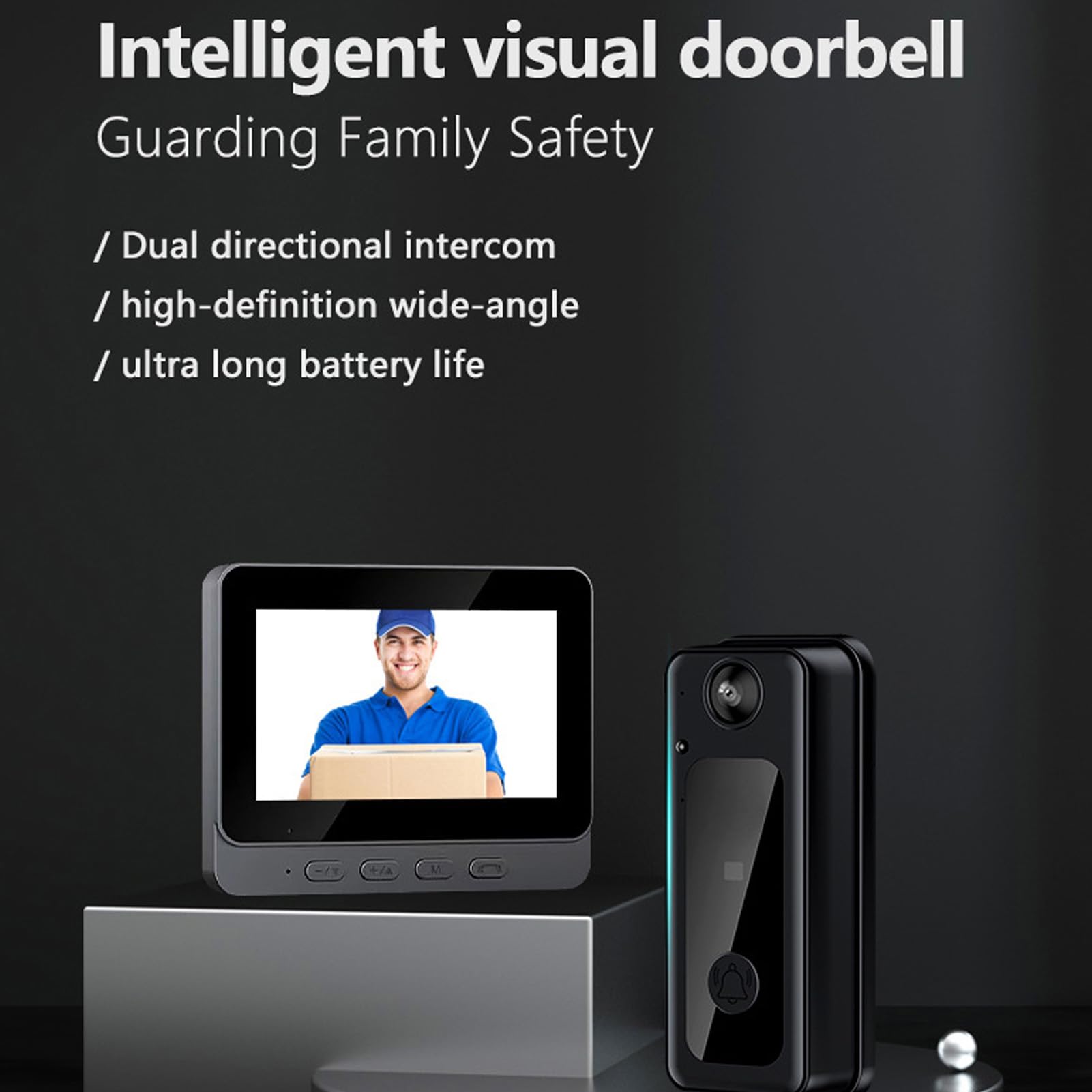 KKPLZZ Intelligente Video-Türklingeln, 4,3-Zoll-Bildschirm, Kabellose Bluetooth-Video-Türklingel mit LED-Nachtsicht-8-MP-HD-Kamera, Intelligente Sicherheitstürklingel