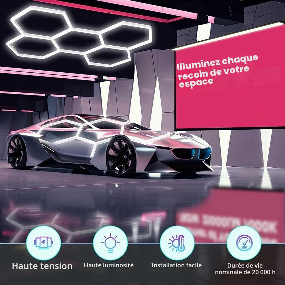 Superhelle Sechseckige LED Garage Deckenleuchte 26400 Lumen - Energiesparend für Keller, Lagerraum, Büro & Garage - Einfache Montage, IP44 Wasserschutz (5PCS)