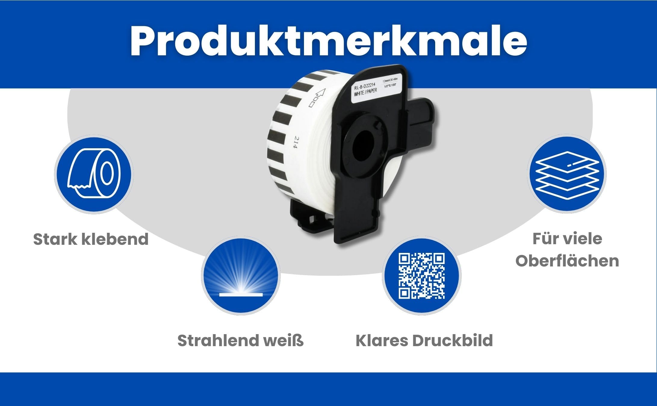 12 Rollen DK-22214 Endlos-Etiketten (12mm x 30,48m pro Rolle) Schwarz auf Weiß, Kompatibel mit Brother QL-Druckern, Thermopapier für klare Adress-Labels, Adressetiketten, Bilder und Barcodes