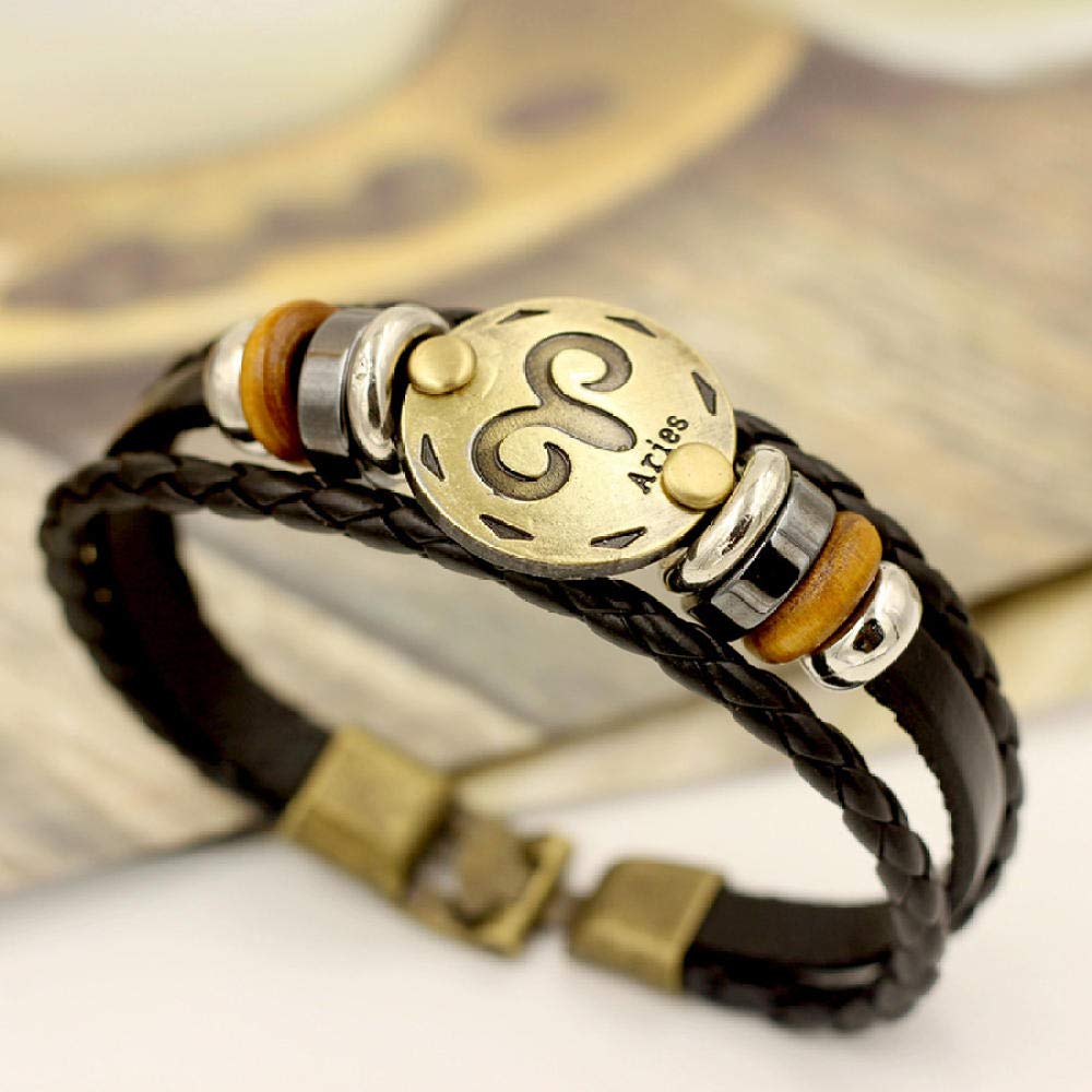 Lederarmband für Frauen, mehrschichtige Vintage Lederarmband Braunes Schüler Paar 12 Sternblockarmarmband Geburtstag 12 Sternhalter Lederarmband Personalisierte Kleidung Acces Acces