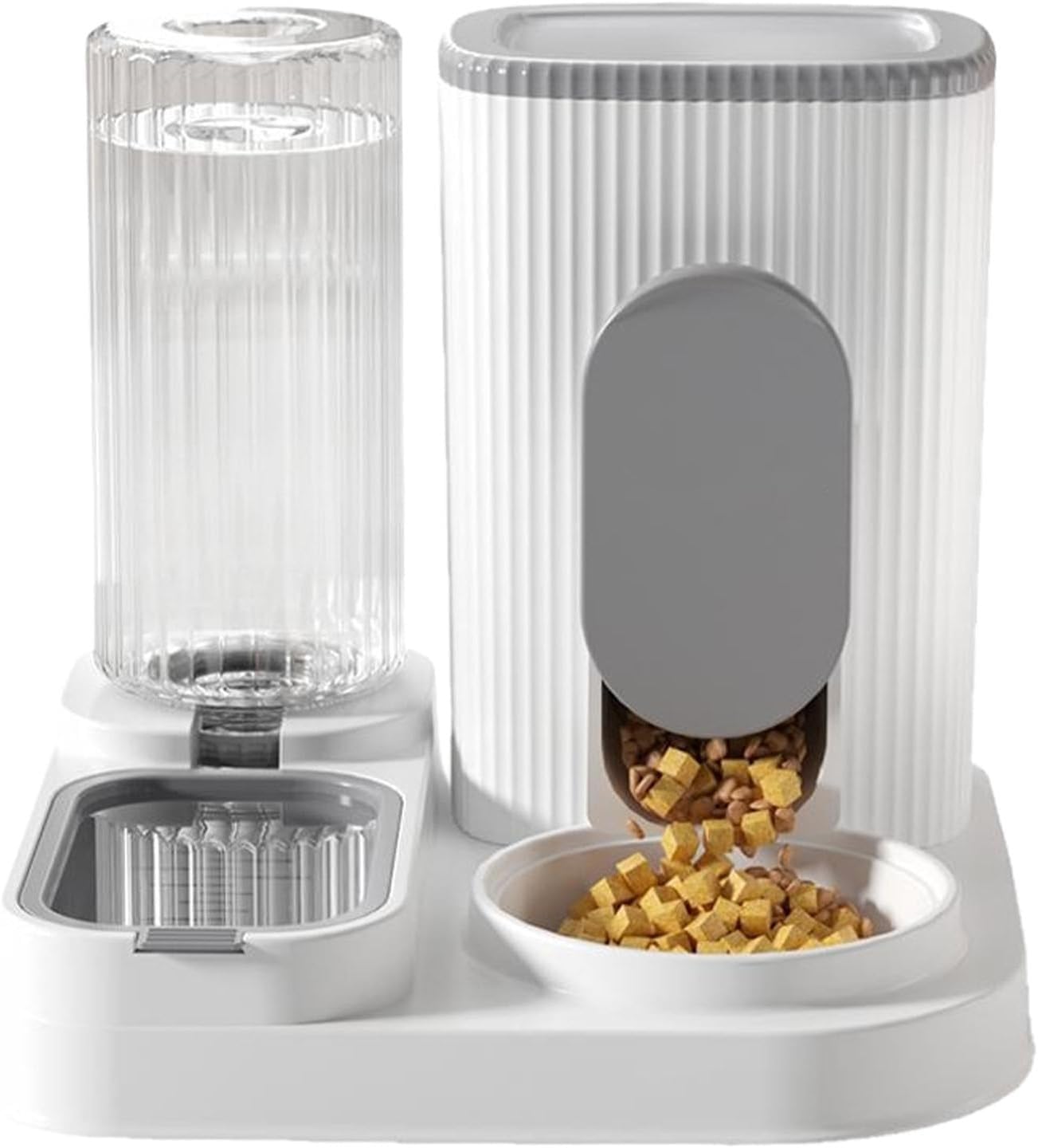 Mangeoire automatique pour chats et petits chiens double gamelle 2-en-1 gris