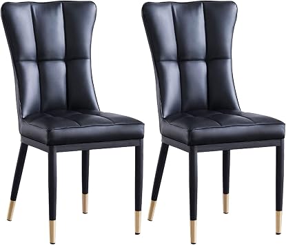 Dining Room Furniture Dining Kitchen Chairs Set of 2 Modern Living Room Side Chairs with Soft PU Leather Cushion Seat and Metal Legs Lounge Counter ChairsBlack