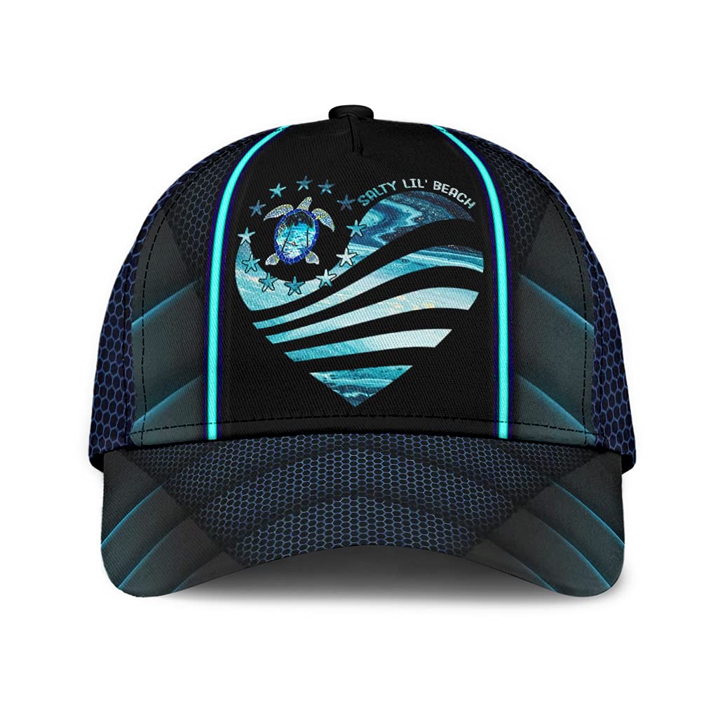 Snapback Cap Turtle Salty Li Beach Sea Ocean Animal Lover Cyan Black Women Men Hip Hop Cap Low Profile Baseball Cap Do Old Sun Cap for Golf Fishing Outdoor