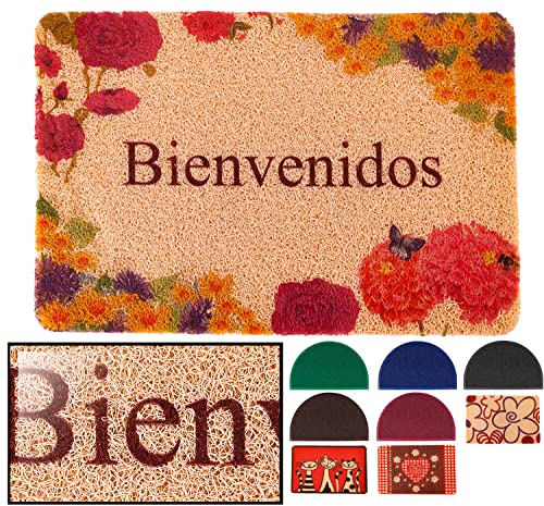 LucaHome - Felpudo Rizo Graz Bienvenido Rectangular 40x60cm Con Base Antideslizante Muy Absorbente, Rizos PVC Para Exterior e Interior