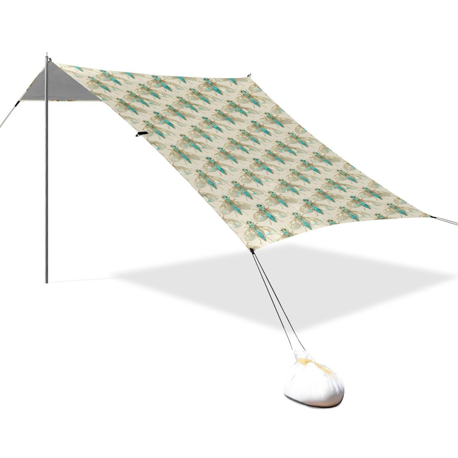 Grand pare-soleil bleu Cicada UPF50 facile à installer avec pelle à sable pour le camping, la pêche, le plaisir dans le jardin ou les pique-niques