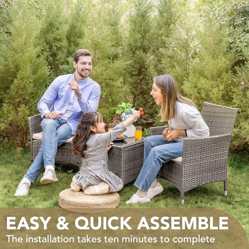 Devoko Patio Porch Furniture Sets 3 Pieces PE Rattan Wicker Chairs - Image 6