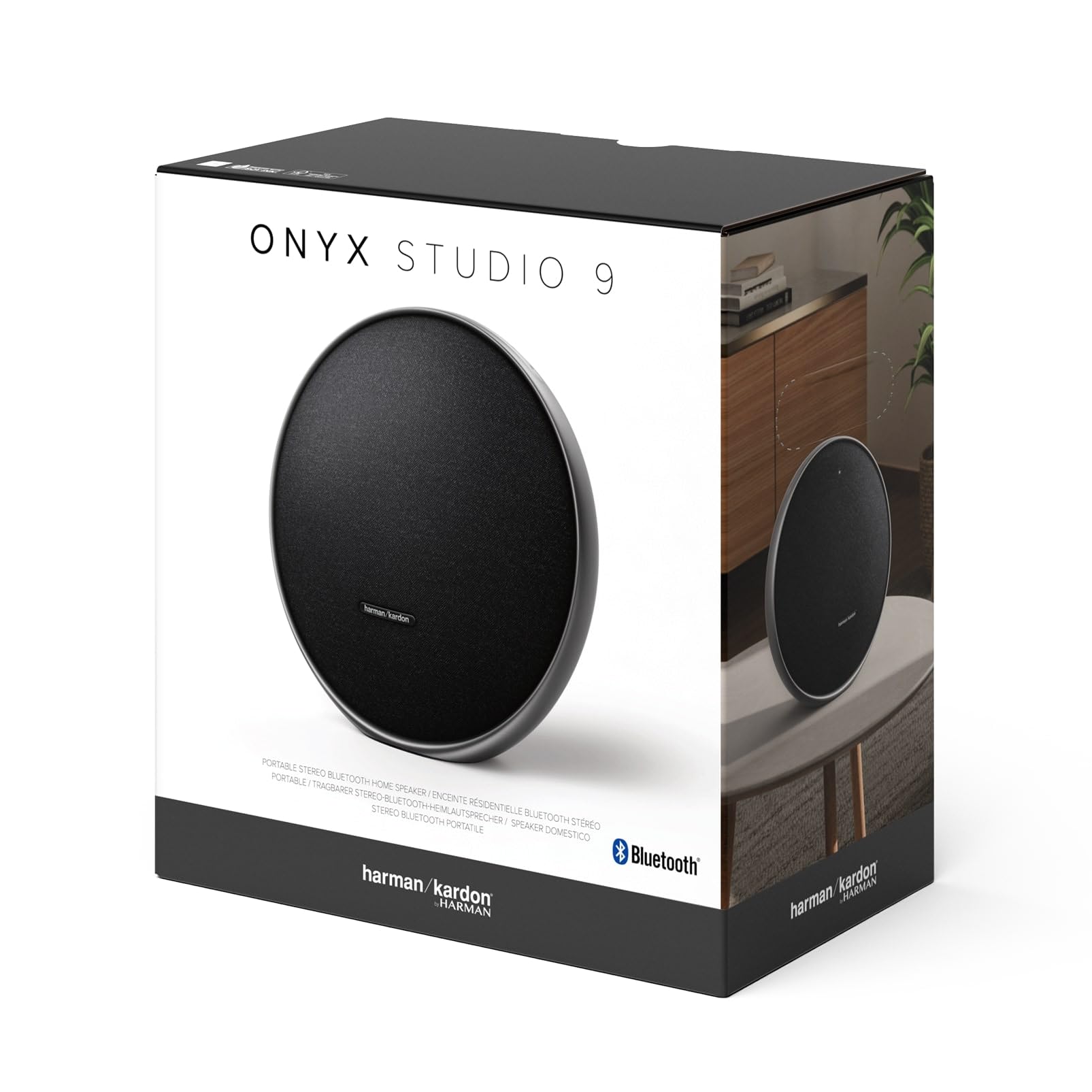 Harman Kardon Onyx Studio 9, Enceinte Portable Bluetooth, Noir | Connexion Multi-enceintes Auracast, Auto-réglage Adaptatif, Port de Charge USB, 8 Heures d'autonomie
