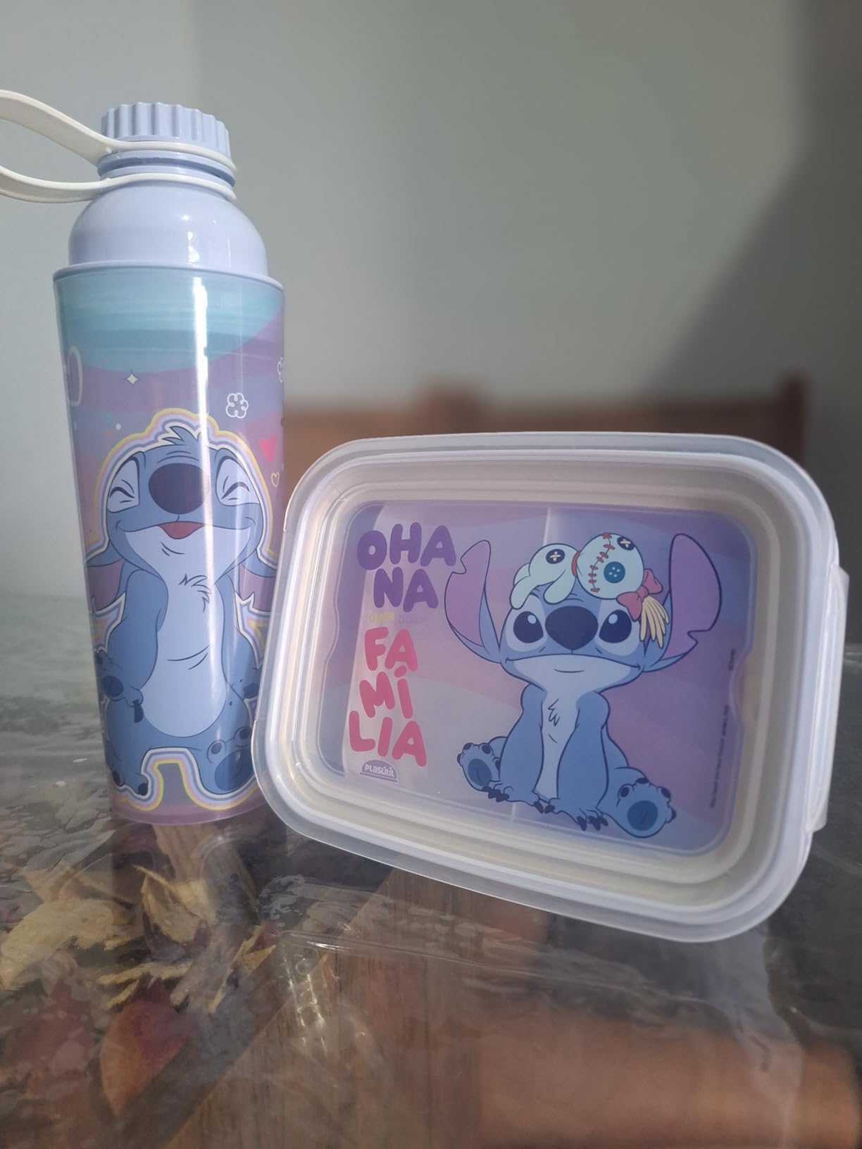 Kit Infantil Marmita Hermética com Travas Garrafa Lancheira Stitch Disney