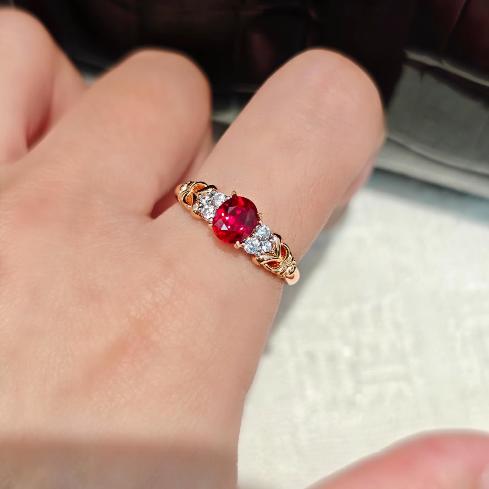 Beydodo Anello di fidanzamento in oro rosa 375 585 750, anelli di nozze in filigrana con rubino ovale da 1,2 ct e moissanite fedi nuziali da donna, misura 49 (15,6)-65 (20,7)