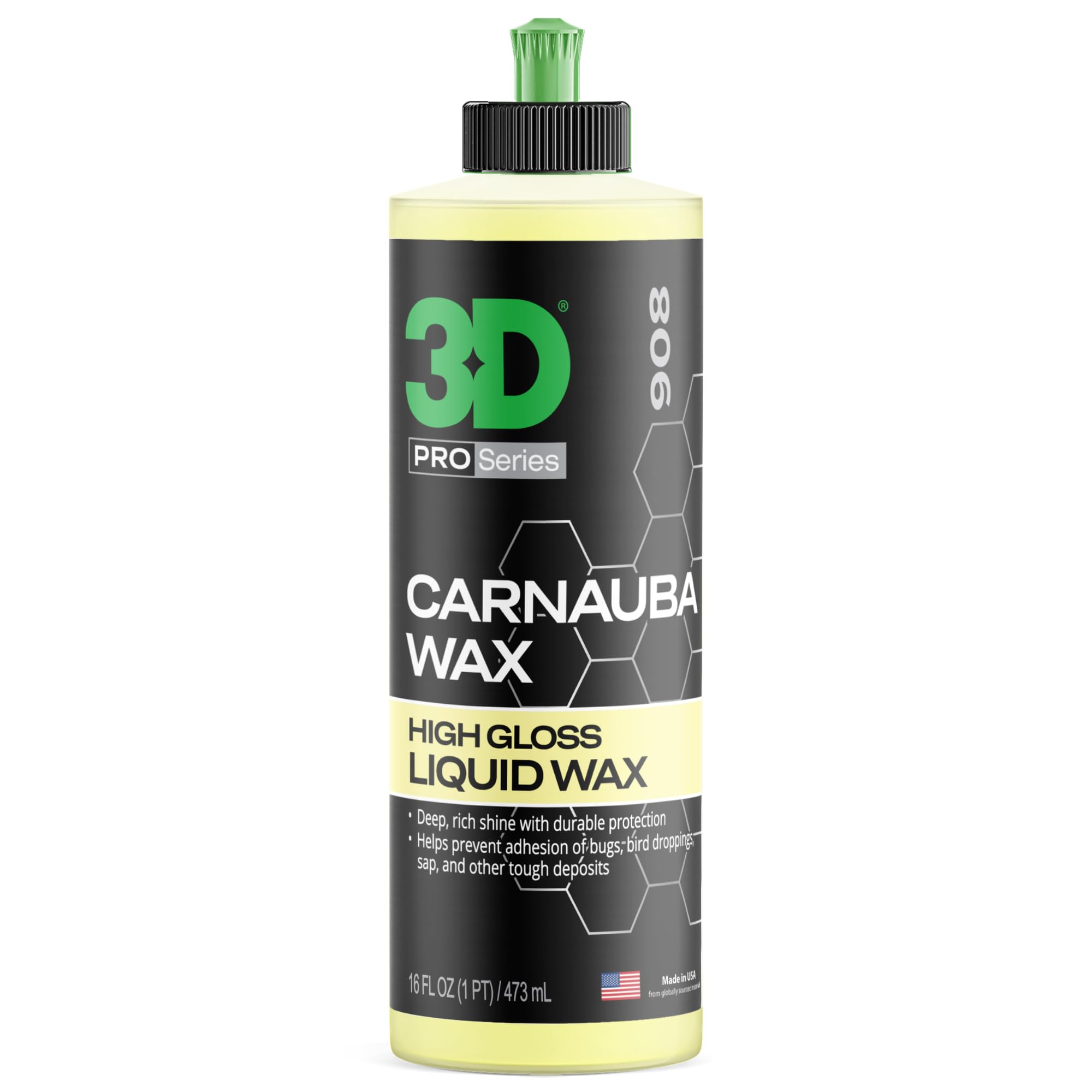 3D Carnauba Wax – Liquid Brazilian #1 Grade Wax for Deep Gloss & UV Protection | Easy Application | Safe on All Paint | Non-Staining Formula | Made in USA | 16 oz