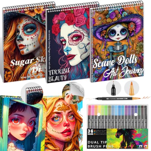 3Pcs Adult Coloring Book for Women Relaxation Spiral Bound Mindfulness Coloring Book with 36 Colors Markers for Adult Spiral Bound Colors Markers Anxiety Relief Gifts with 72 Pictures
