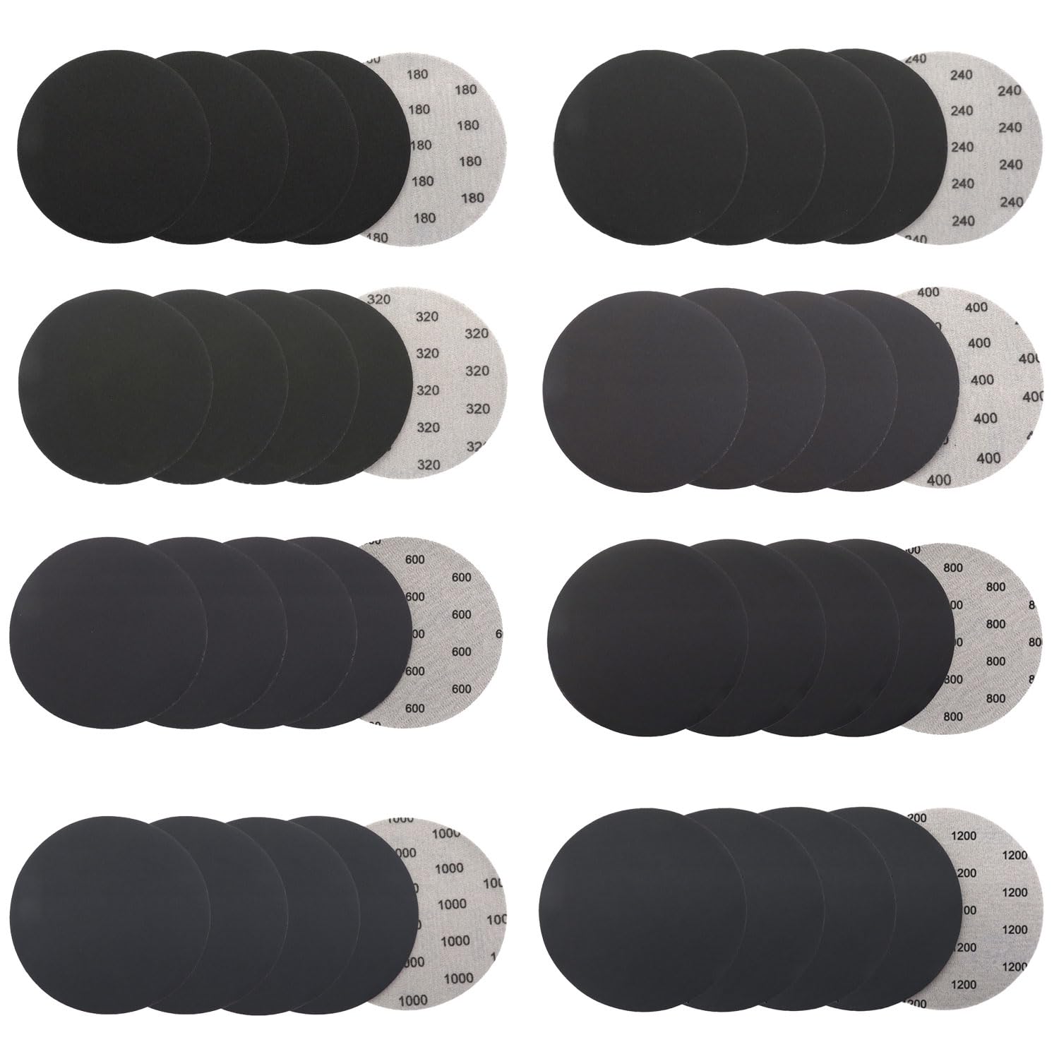 JDCMEI 40 Pcs 125mm Sanding Discs, Grit 180/240/320/400/600/800/1000/1200 Wet and Dry Sanding Disc Hook and Loop Round Sanding Pads Orbital Sanding Pad Set for Wood, Metal, Automotive Polishing