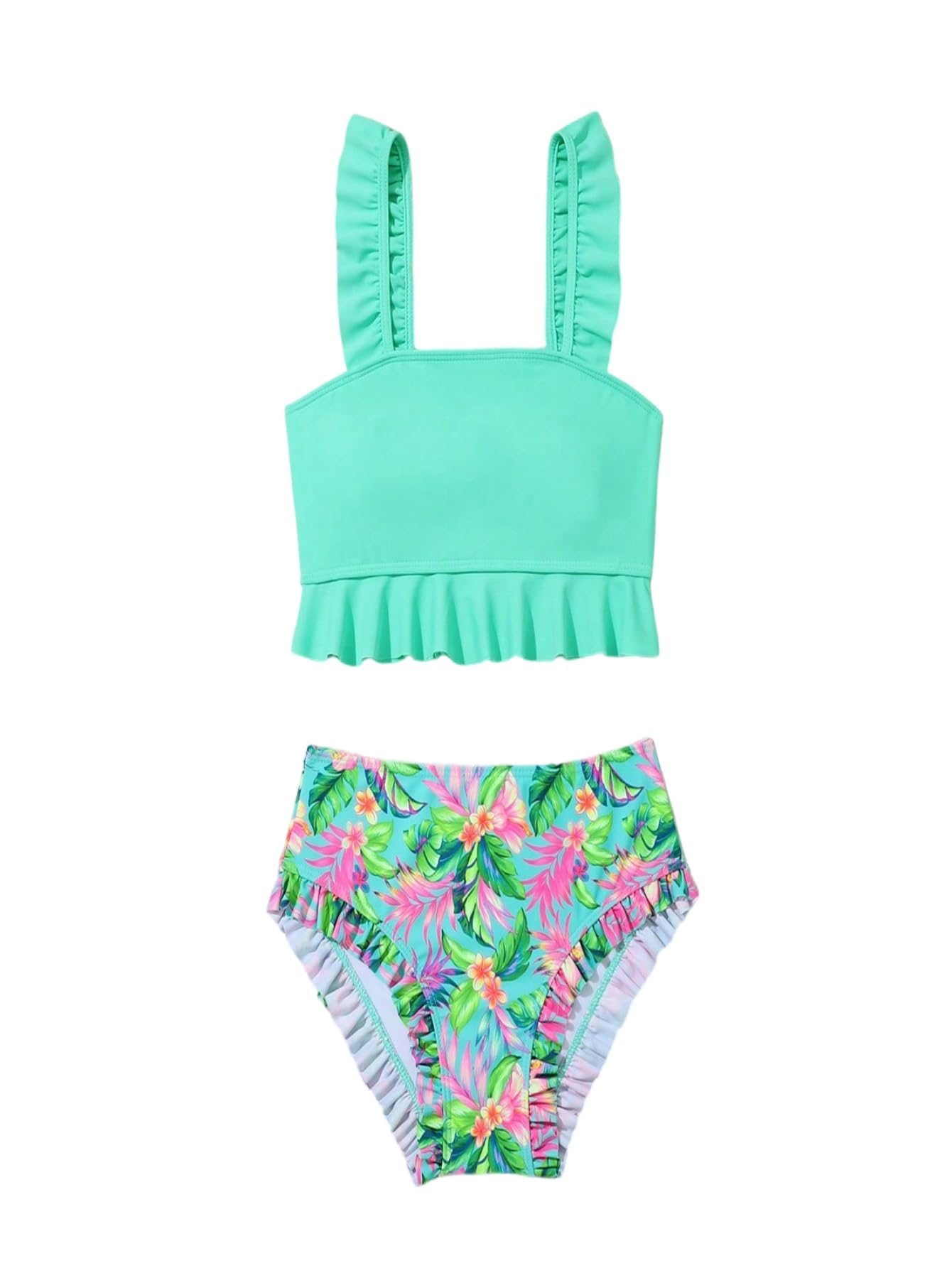 SweatyRocks Conjunto de bikini para niña de 2 piezas, traje de baño tropical, traje de baño, traje de baño, ropa de playa, ropa de playa