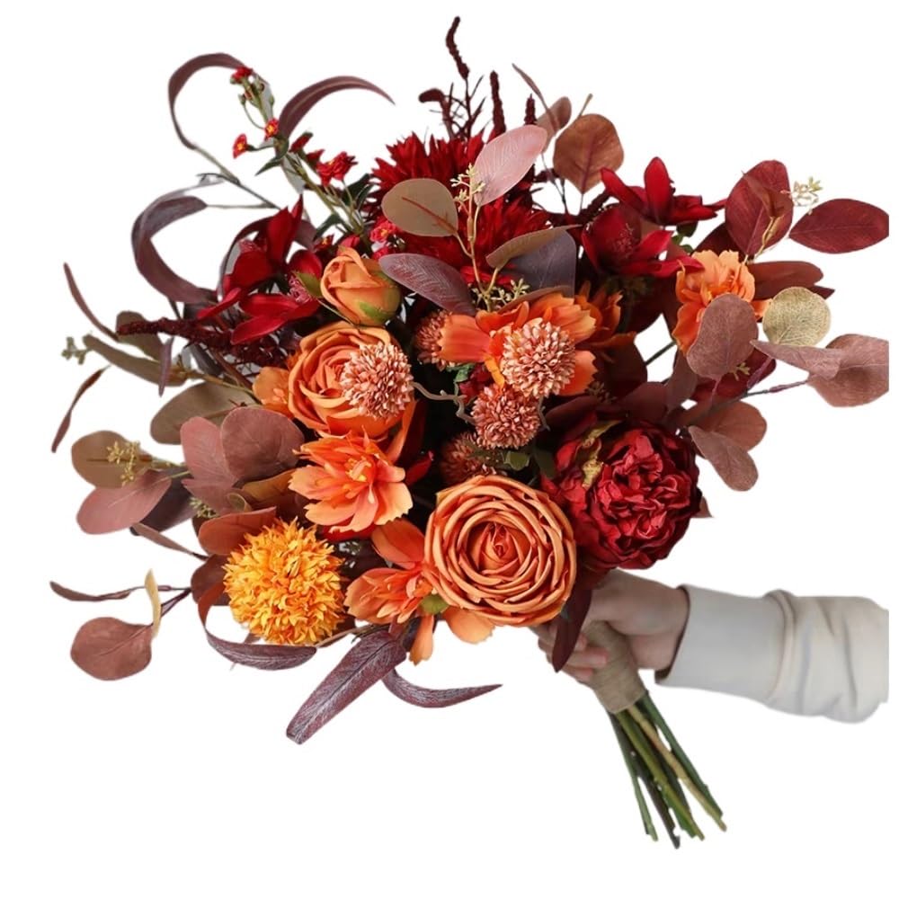 JUAKSQZYI Fake Flowers Fake Artificial Flowers Bouquet for Decoration, Silk Floral Arrangements for Rustic Home Decor Vase Decor(Rojo)