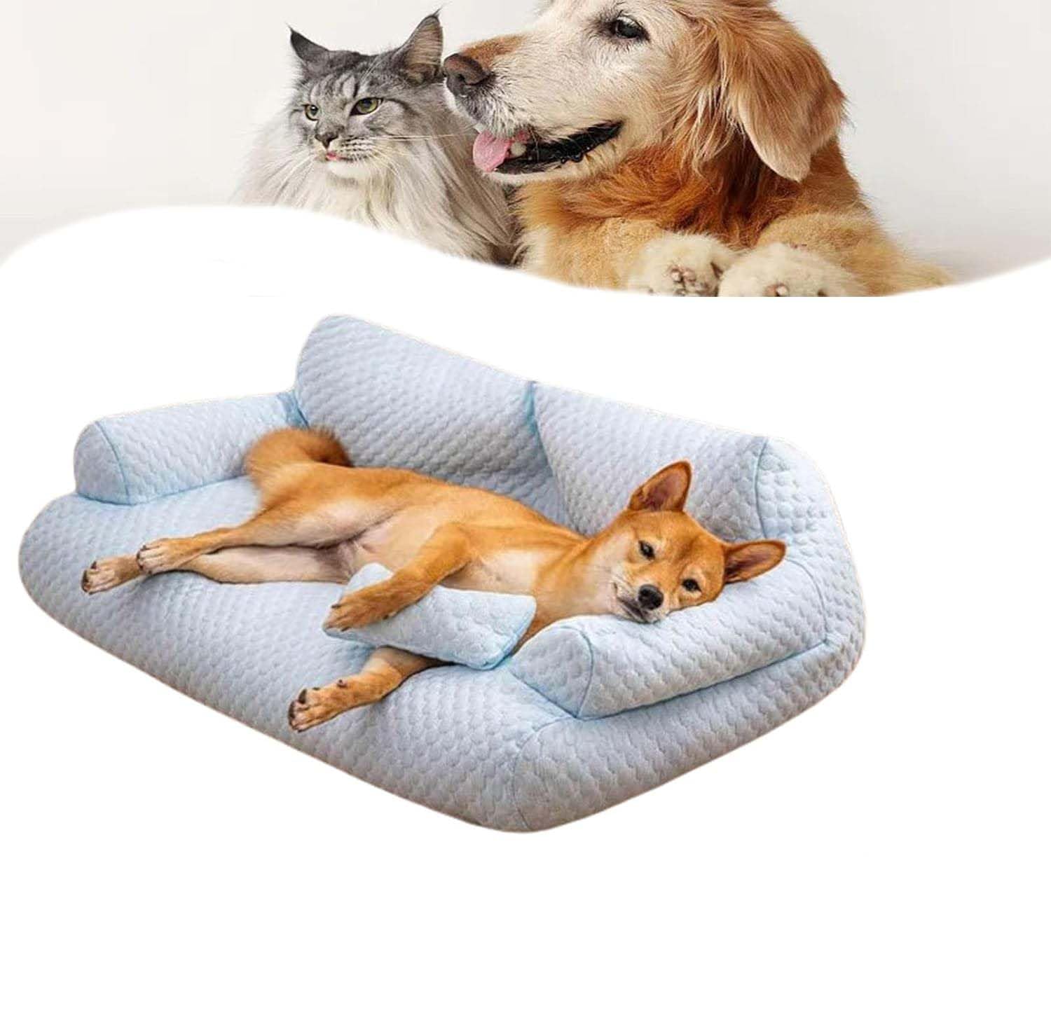 Niblido Ice Silk Cooling Pet Bed Breathable Washable Dog Sofa Bed, Dog Cooling Bed Summer Sleeping Cool Ice Silk Bed for Small, Cats Breathable Washable Pet Beds, Pet Beds for Large Dogs (Blue, XXL)