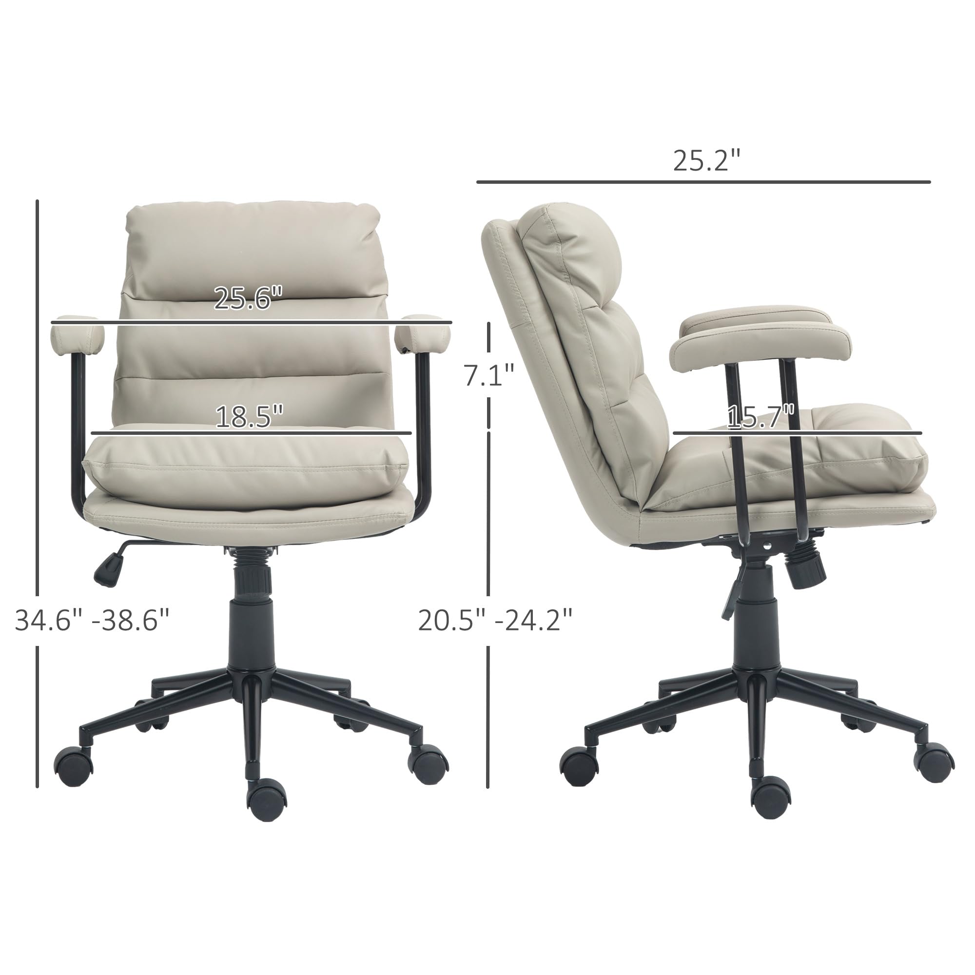 HOMCOM Cream PU Leather Office Chair - Swivel Mid-Back Computer Desk Chair