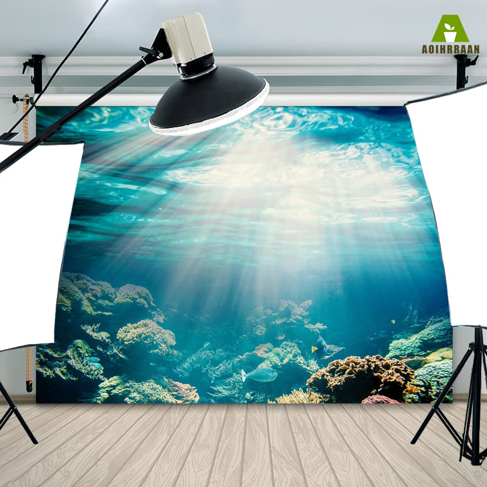 Aoihrraan 2,2x1,5m Underwater World Backdrop Seabed Scene Coral Reef Fishes Sunshine Undersea Seaview Photography Background Aquarium Decoration Fish Tank Marine Themed Party Photo Studio Prop Vinyl - Image 4