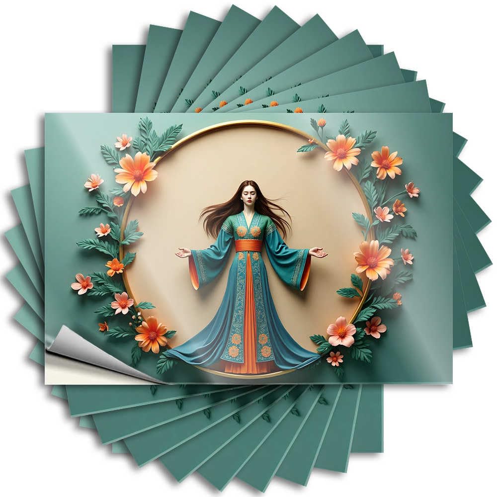 Fzfn Girls Colour Necessities Tattoo Bumper | Floral Harmony: A Serene Figure In Embroidered Robe Plush Teacher Sticker Pack(8X12cm)