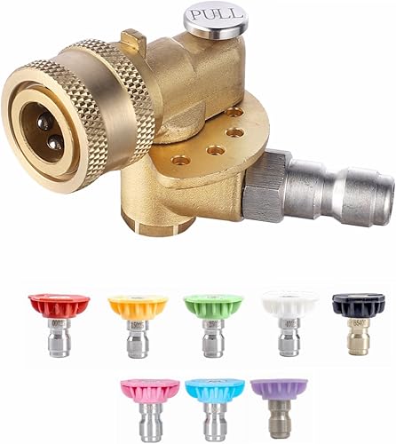 Meteor Blast Acoplador pivotante con 8 puntas de boquilla de lavadora a presión 2.5 gpm, 5 ángulos de 120 grados, diseño resistente y bloqueo de