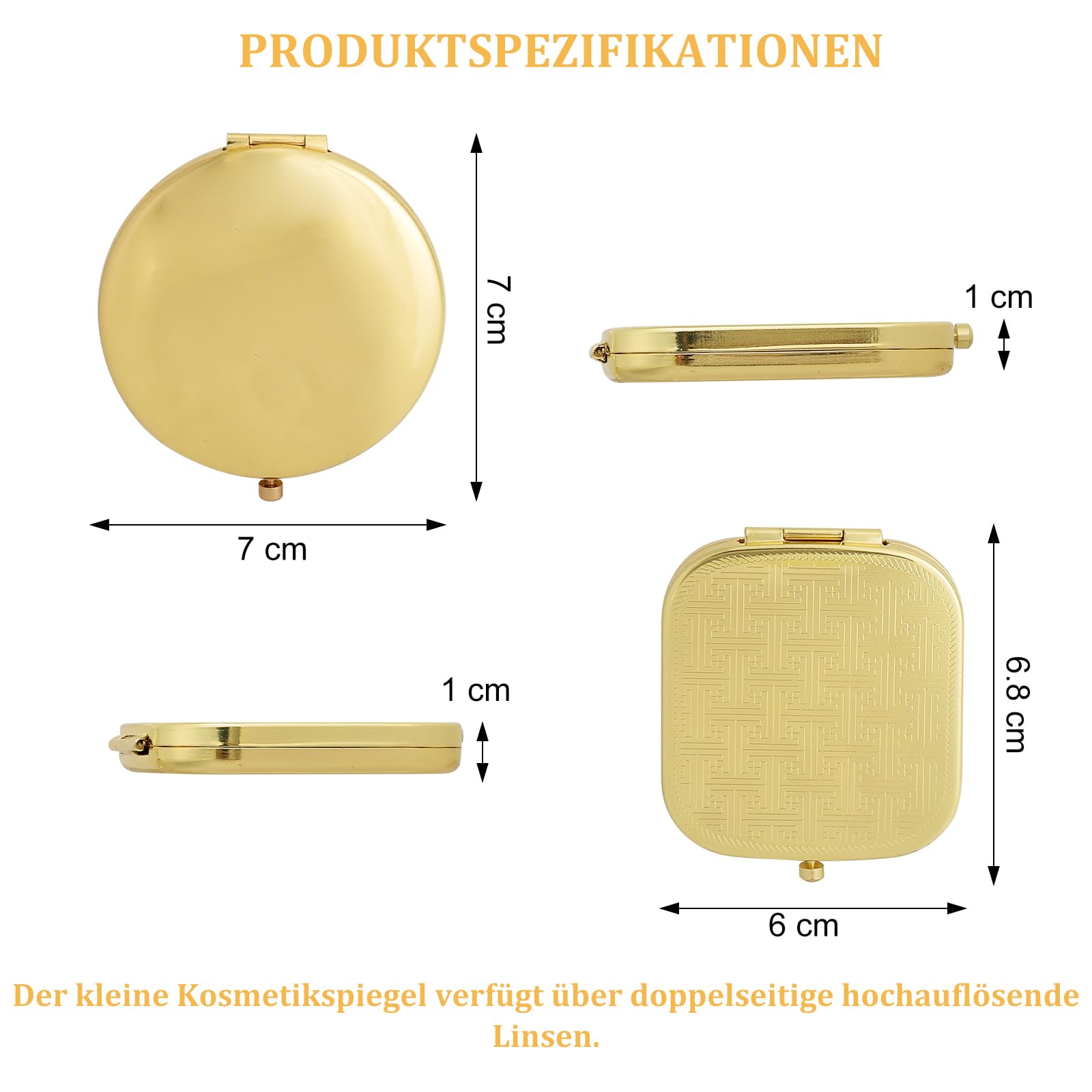 2 Espejos de Bolsillo Redondos y Cuadrados, Espejos cosméticos con Lupa de Aumento 1X/2X, Espejos de Viaje, Espejos de Mano, Espejos compactos, para acampadas, Maquillaje, Viajes