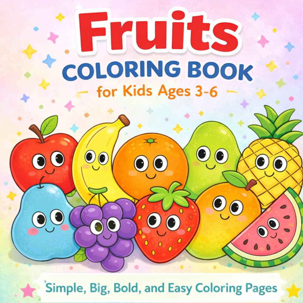 Fruits Coloring Book for Kids Ages 3–6: Simple, Big, Bold, and Easy Coloring Pages