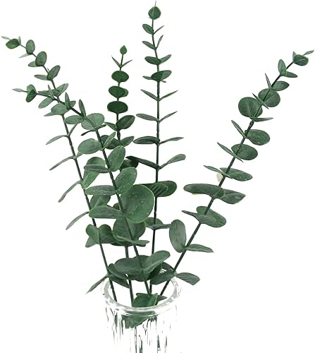 Miniatura 2 de Tinsow 10 piezas de hojas de tacto real, tallo de eucalipto sintético, ramo de boda, centro de mesa, decoración del hogar (verde, 10)