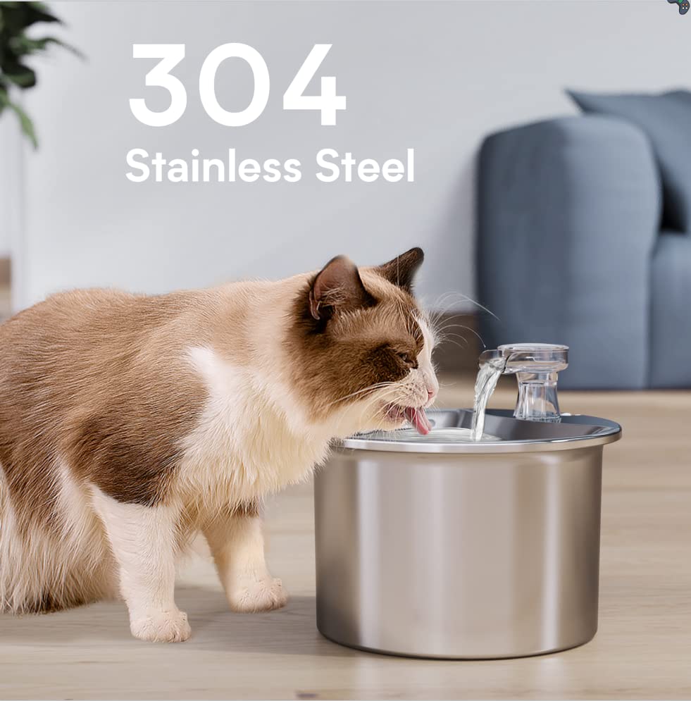Katten Drinkfontein 2,6 L van Roestvrij Staal, Stille Katten Drinkfontein 2,6 L van Roestvrij Staal, Stille