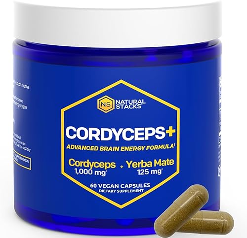 Cordyceps Cápsulas de hongos  1000 mg de extracto de Cordyceps y 125 mg de extracto de yerba mate  Suplemento de hongos corporales 100% fructíferos