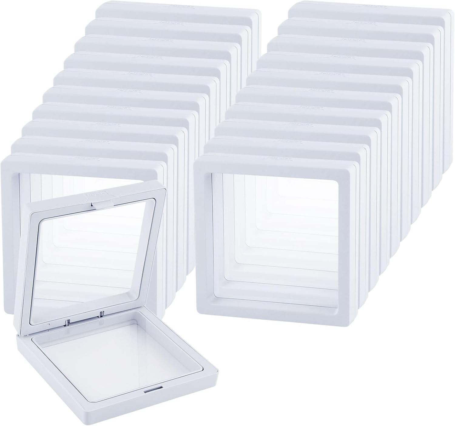 20 Pcs White 3D Floating Display Case 3.5 x3.5X 0.8 inch, Challenge Coin Display,Transparent PE Jewelry Storage Box, Floating Display Holder Stands for Antique Challenge Coins, Medallion, Stamps