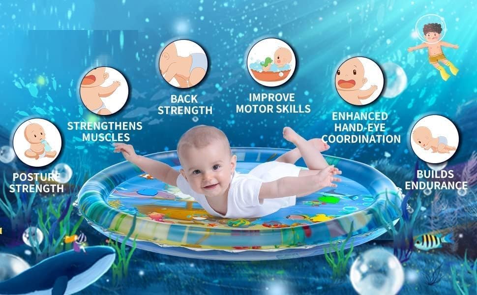Image of (MultiColor,Multi design) Baby Water Play Mat for Tummy Time - Inflatable Sensory Activity Mat with Sea Animals, BPA-Free & Leakproof Water Mat for Infants and Toddlers (3-24 Months)(100x100 CM)