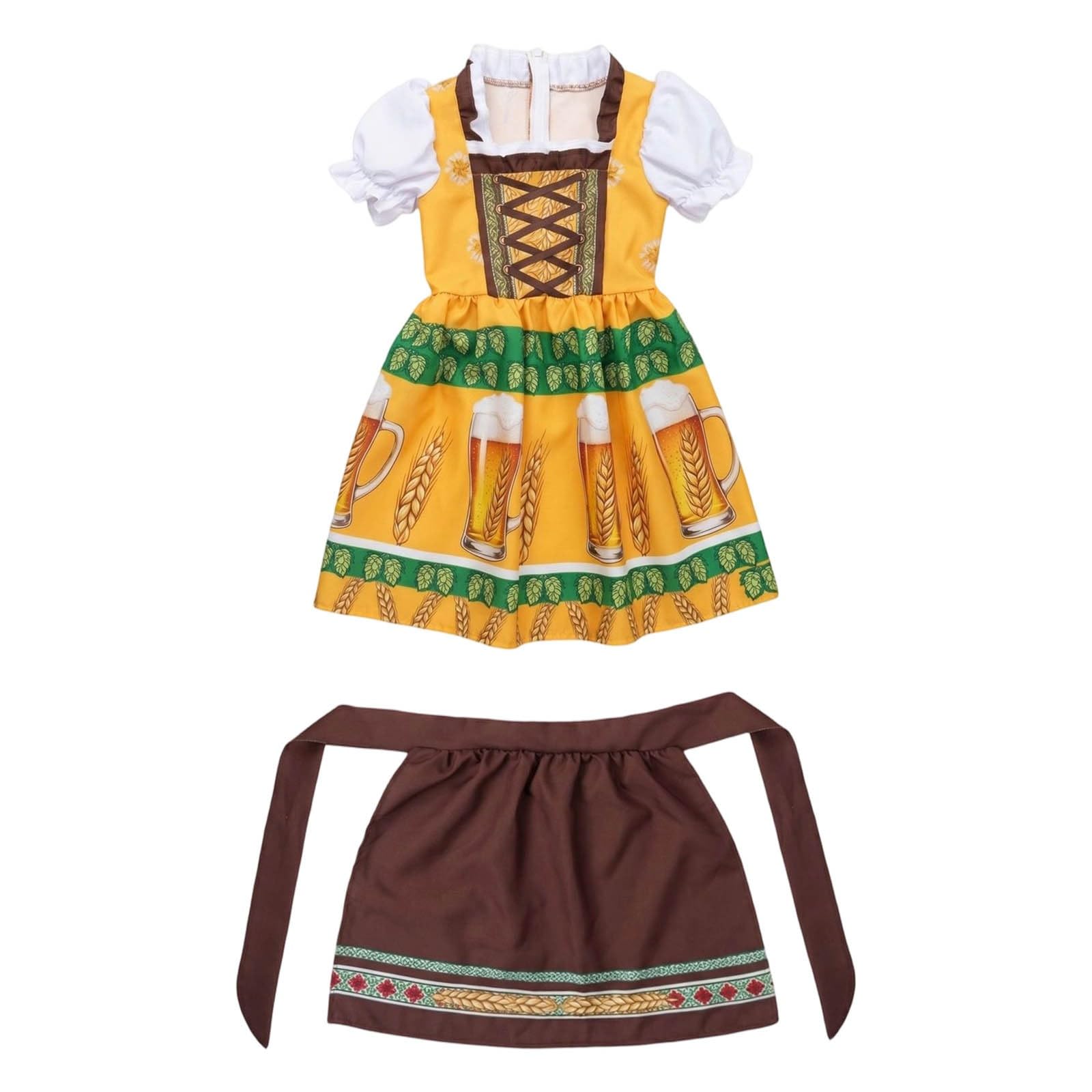 Generisch Zweiteiliges Trachtenkleid für in Cosplay- für Damen Herren traditionelles -Set mit Bluse Schürze Party-Outfit für Volksfest Feierlichkeiten