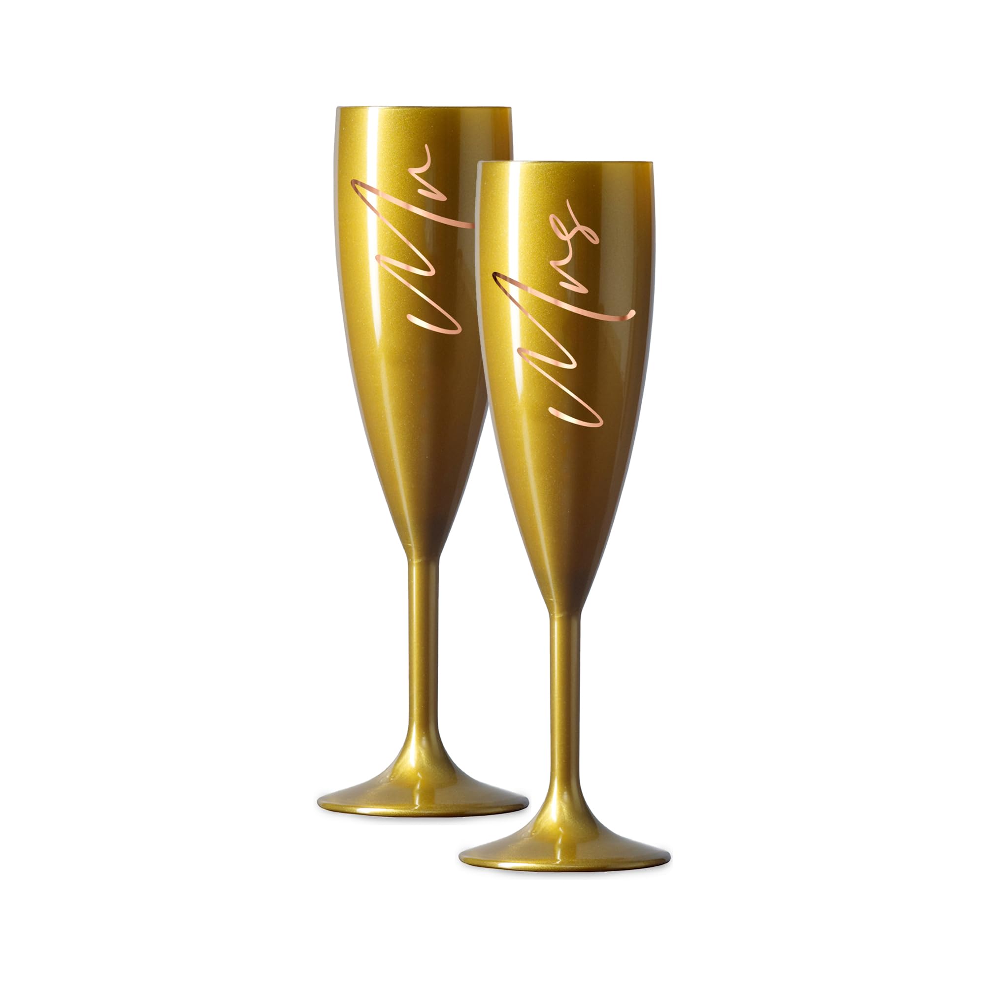 Print Maniacs Champagne Premium Gold Flute Glass Bride Groom Mr Mrs Wedding Maid Honour Wine Cocktail Prosecco Celebrations Gift (Copper, Mr + Mrs Set)