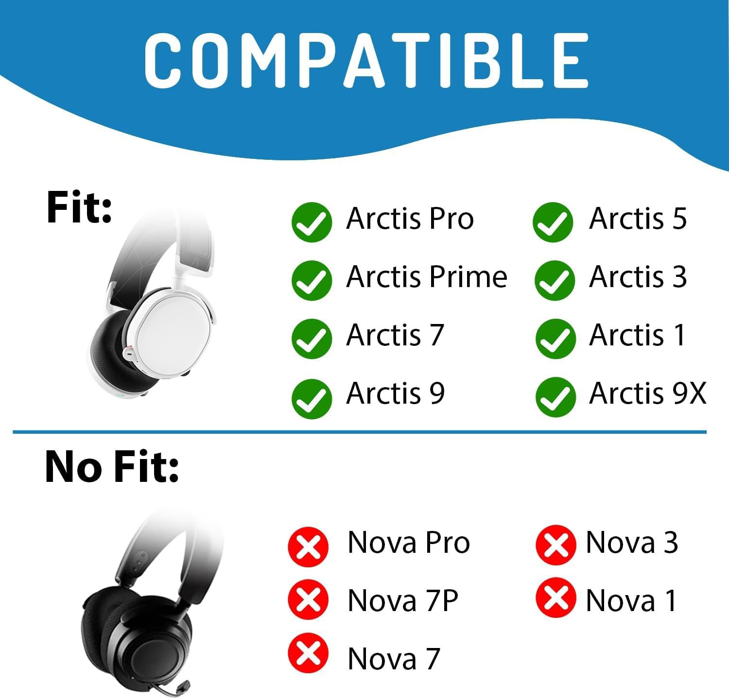 Ersatz-Ohrpolster Für Arctis Gaming-Kopfhörer – Memory-Schaum, Schwarz, Kompatibel Mit Arctis 1, 3, 5, 7, 9 Pro