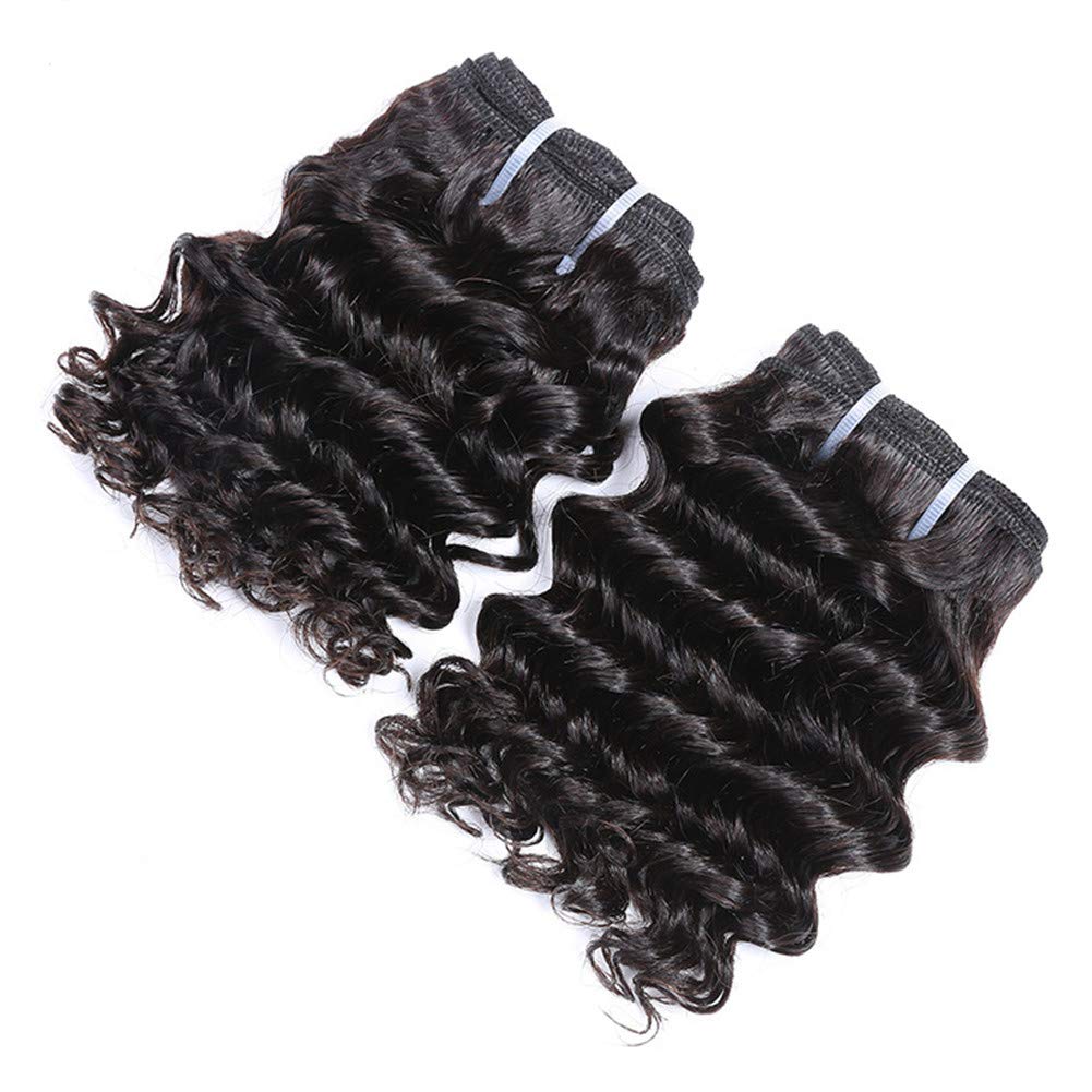 Aiokrtse Peruvian Virgin Hair Deep Wave Human Hair Weave Bundles 6 Pieces 6 Inch Weave with 1 Small Closure Natural Black Color 238 Grams - Image 3
