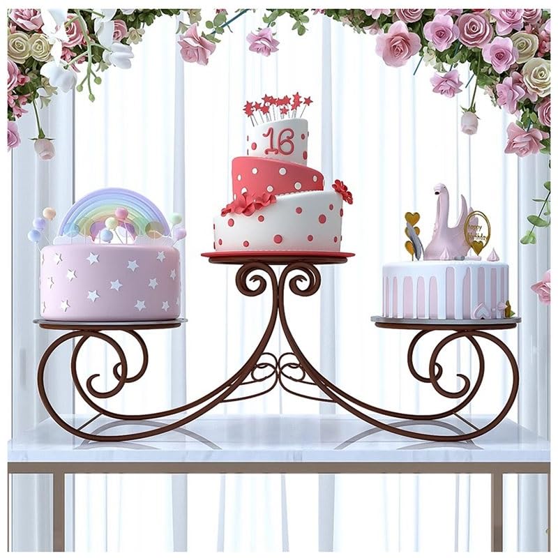 exproyzk Expositor Grande para Tartas Expositor metálico de 3 Niveles para Tartas y postres, Ideal para Bodas y cumpleaños(marrón)