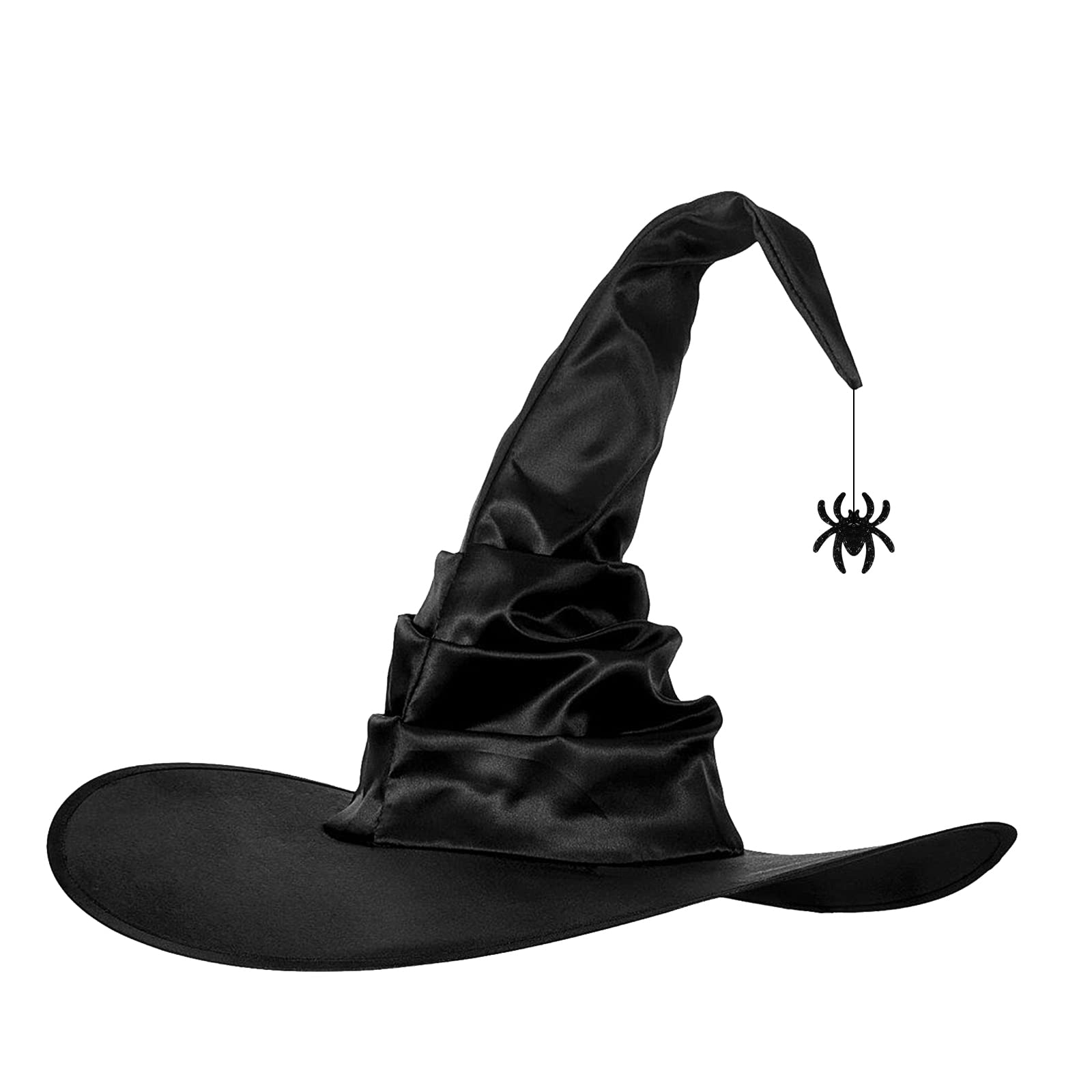 XGOPTS Halloween Witch Hats for Women Magic Wizard Costume Hat Pretender Silk Satin Cosplay Costume Accessories Floppy Brim Hat with Spiders Bats