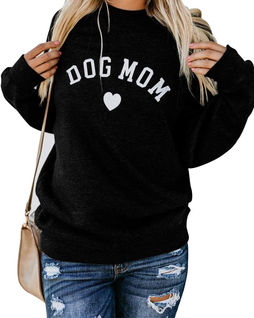 Heymiss Womens Tops Cat Dog Mom Shirts Long Sleeve Crewneck Graphic Tees