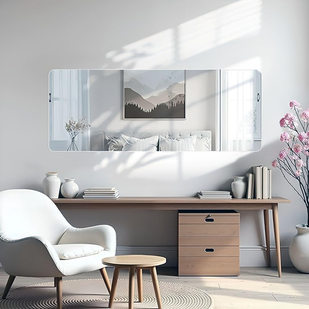 Specchio Adesivo da Parete Flessibile 120x45cm 2 Pezzi, Sicuro e Infrangibile per Palestra in Casa, Camera da Letto, Soggiorno