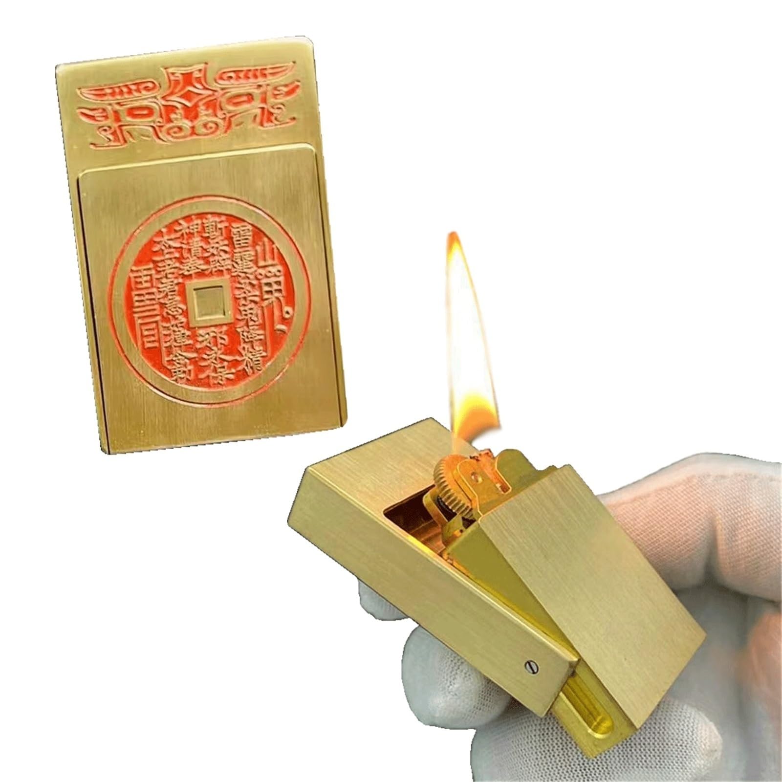 Antikes Streichholzschachtel-Petroleumfeuerzeug, Vintage-Feuerzeug aus Messing, Schubladendesign, Schleifscheibenzündung, for Männer, Väter und Ehemänner(Brass8)