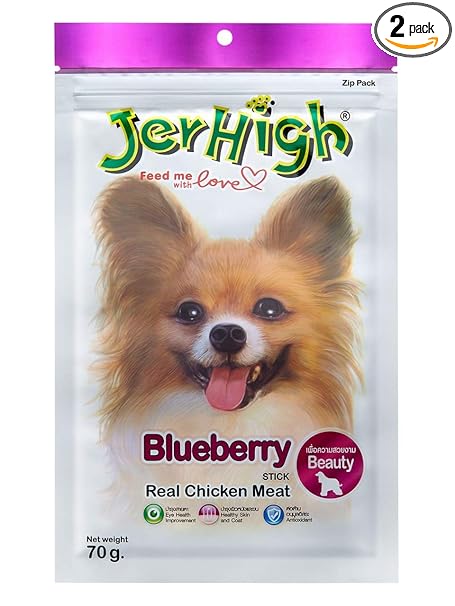 Jerhigh Chicken Dog Treats, Human Grade High Protein Chicken, Fully Digestible Healthy Snack & Training Treat, Free from by-Products & Gluten, Blueberry 70gm (2X 70g)