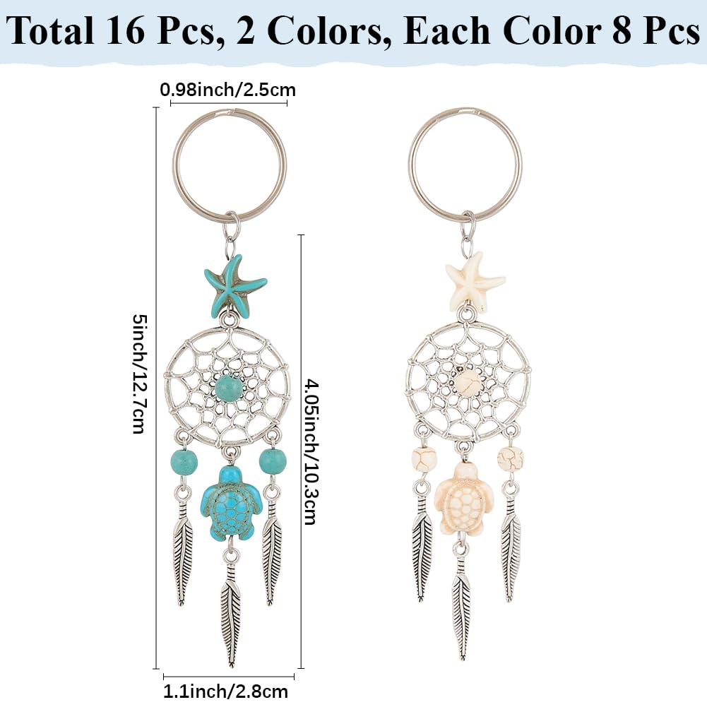 CRASPIRE 1 Box 16Pcs Dream Catcher Keychains Dream Keychain Bulk Alloy Dreamcatcher Synthetic Turquoise Sea Turtle Starfish Lucky Charm Key Chains for DIY Carkey Keychain Party Inspirational Gift - Image 2