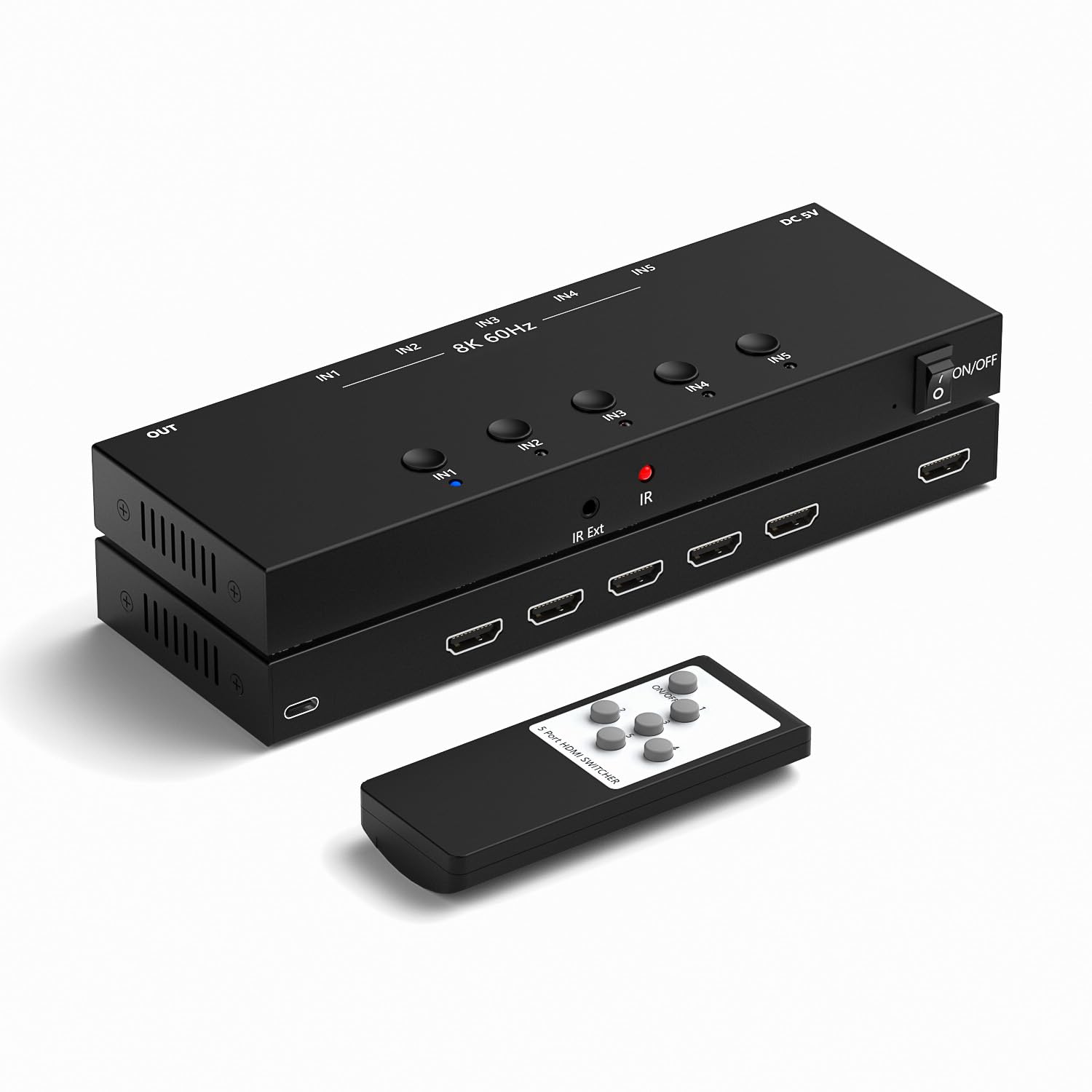 Y.D.F 8K@60Hz HDMI Switcher 5 in 1 Out Aluminum Support 4K@120Hz HDR10+ HDCP 2.3 CEC HDMI 2.1 Switch Splitter Compatible with PS5/4 Xbox X/S Nintendo Switch/OLED Roku Apple TV Fire Stick UHD TV